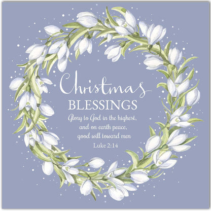 20 Christian Religious Christmas Bible Verse Cards of one design "Snowdrops Wreath" - 20 Christmas holiday cards with scripture - supporting missionary charity work