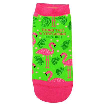Kerusso Adult Ankle Socks - Flamingos - Green - One Size Fits Most, Green, One Size