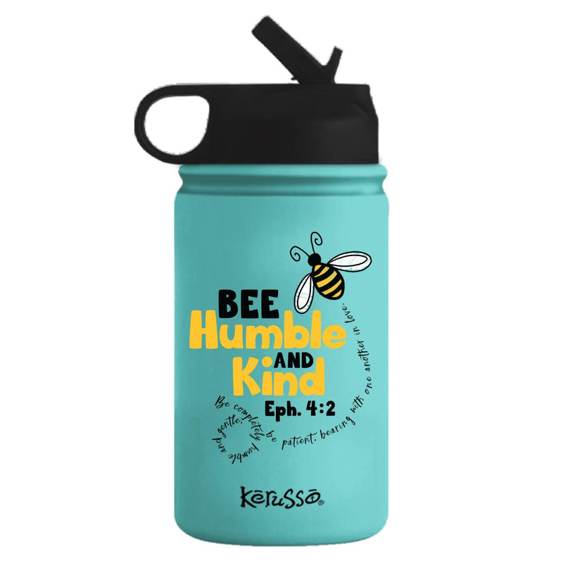 Kerusso Bee Humble and Kind Eph. 4:2, Teal 12 Ounce Stainless Steel Travel Sports Drink Bottle Tumbler With Built In Straw