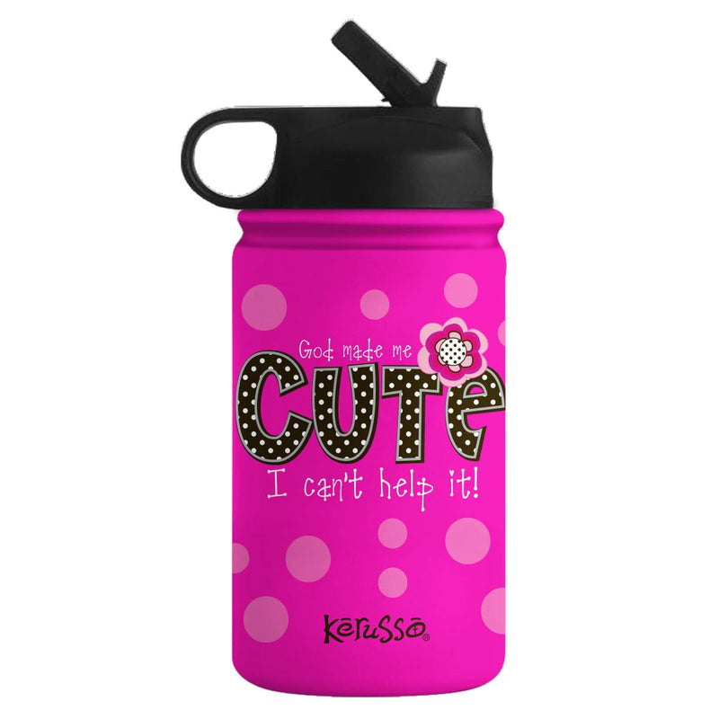 Kerusso God Made Me Cute, Pink 12 Ounce Stainless Steel Travel Sports Tumbler With Built In Straw