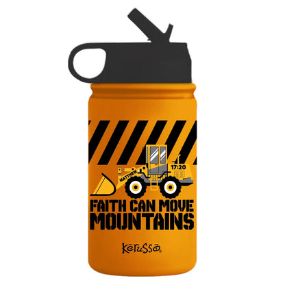 Kerusso Faith Can Move Mountains Matthew 17:20, Orange 12 Ounce Stainless Steel Travel Sports Tumbler With Built In Straw