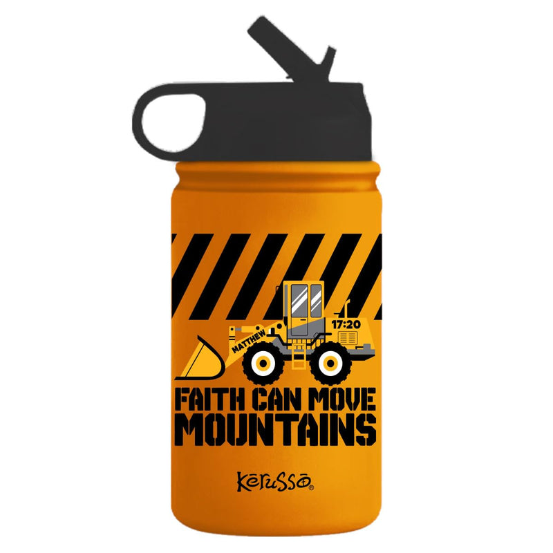 Kerusso Faith Can Move Mountains Matthew 17:20, Orange 12 Ounce Stainless Steel Travel Sports Tumbler With Built In Straw