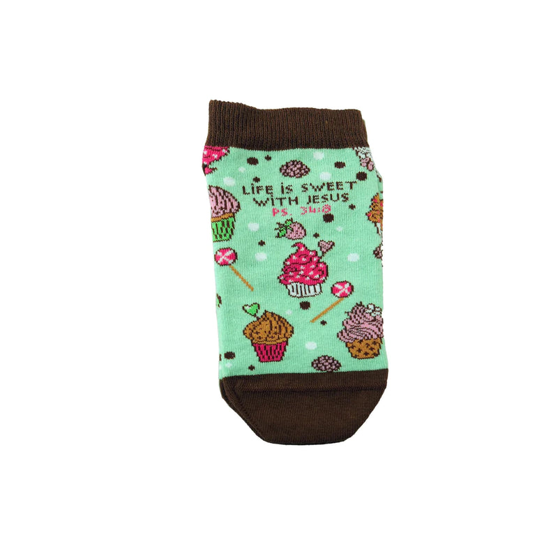 Kerusso Life Is Sweet With Jesus, Psalm 34:8 Multicolor One Size Fits Most Cotton Blend Everyday No-Show Socks, Multicolor, One size