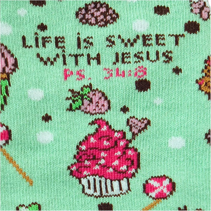Kerusso Life Is Sweet With Jesus, Psalm 34:8 Multicolor One Size Fits Most Cotton Blend Everyday No-Show Socks, Multicolor, One size