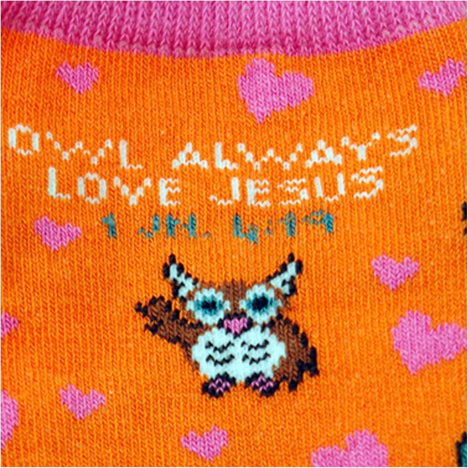 Kerusso Owl Always Love Jesus, 1 John 4:19, Multicolor One Size Fits Most Cotton Blend Everyday No-Show Socks, Multicolor, One size