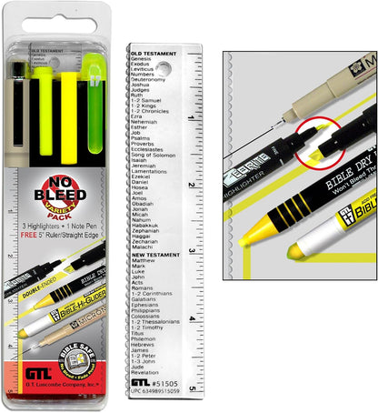 Accu-Gel, Zebrite, Pigma Micron & Bible Dry - No Bleed Variety Highlighting and Underlining Pack (Set of 5