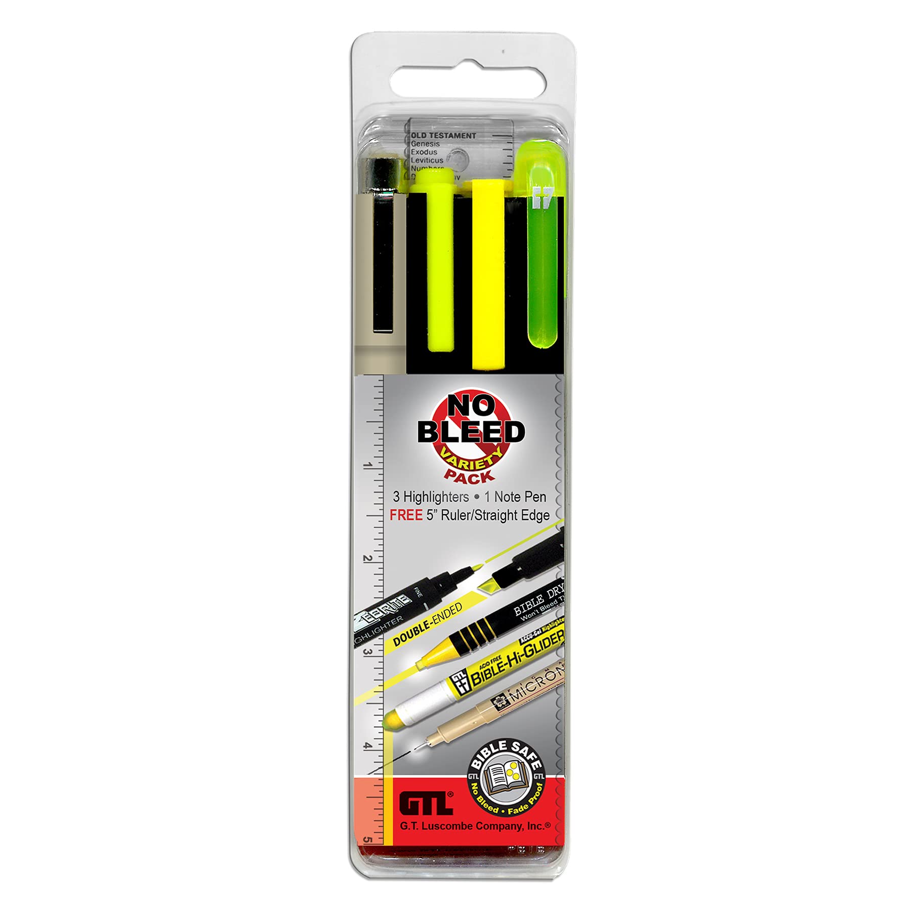 Accu-Gel, Zebrite, Pigma Micron & Bible Dry - No Bleed Variety Highlighting and Underlining Pack (Set of 5