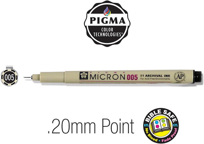 GTL Pigma Micron Favorites Black Pens 5 Piece Bible Study Set - Ultra Fine to Medium Point plus White Gelly Roll Pen and Bookmark