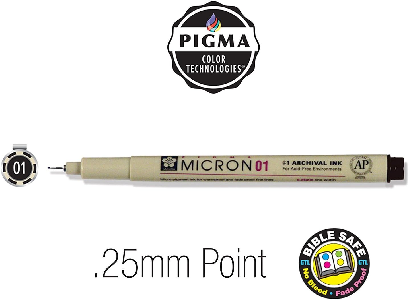 GTL Pigma Micron Favorites Black Pens 5 Piece Bible Study Set - Ultra Fine to Medium Point plus White Gelly Roll Pen and Bookmark