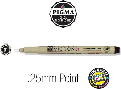 GTL Pigma Micron Favorites Black Pens 5 Piece Bible Study Set - Ultra Fine to Medium Point plus White Gelly Roll Pen and Bookmark