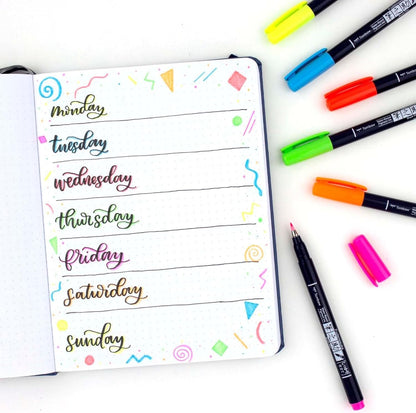 G.T. Luscombe Company, Inc. Tom Bow Bible Study High-Liner, Flexible Hard Tip, Brush Pens in Assorted Neon Pink, Blue, Green, Yellow, Orange, Red Colors for Underlining and Precise Marking