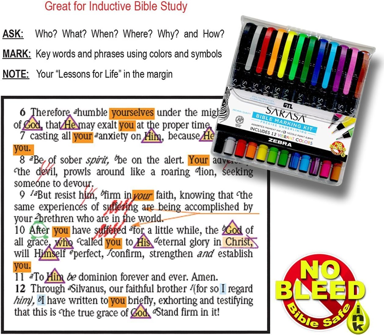 Zebra Sarasa Bible Marking Kit (12 Colours)