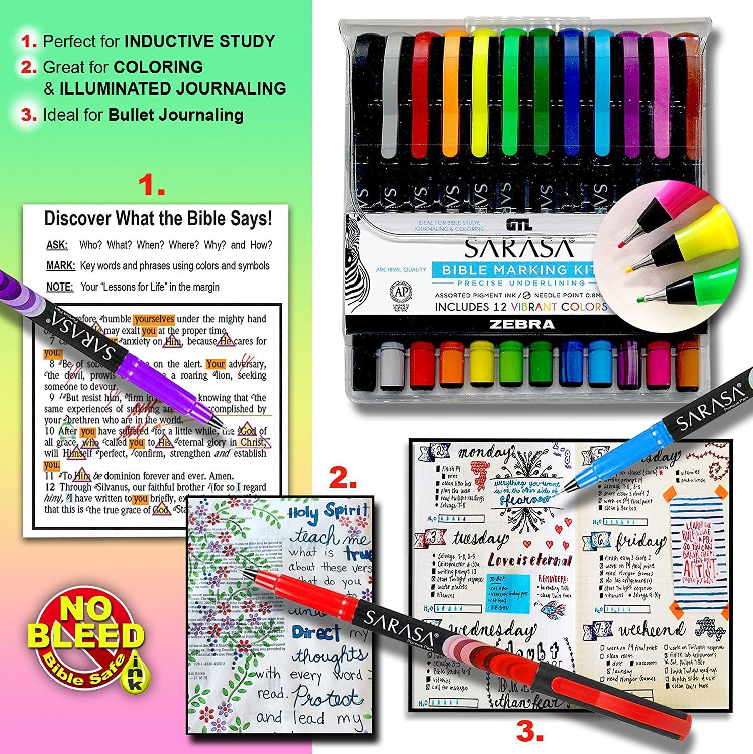 Zebra Sarasa Bible Marking Kit (12 Colours)