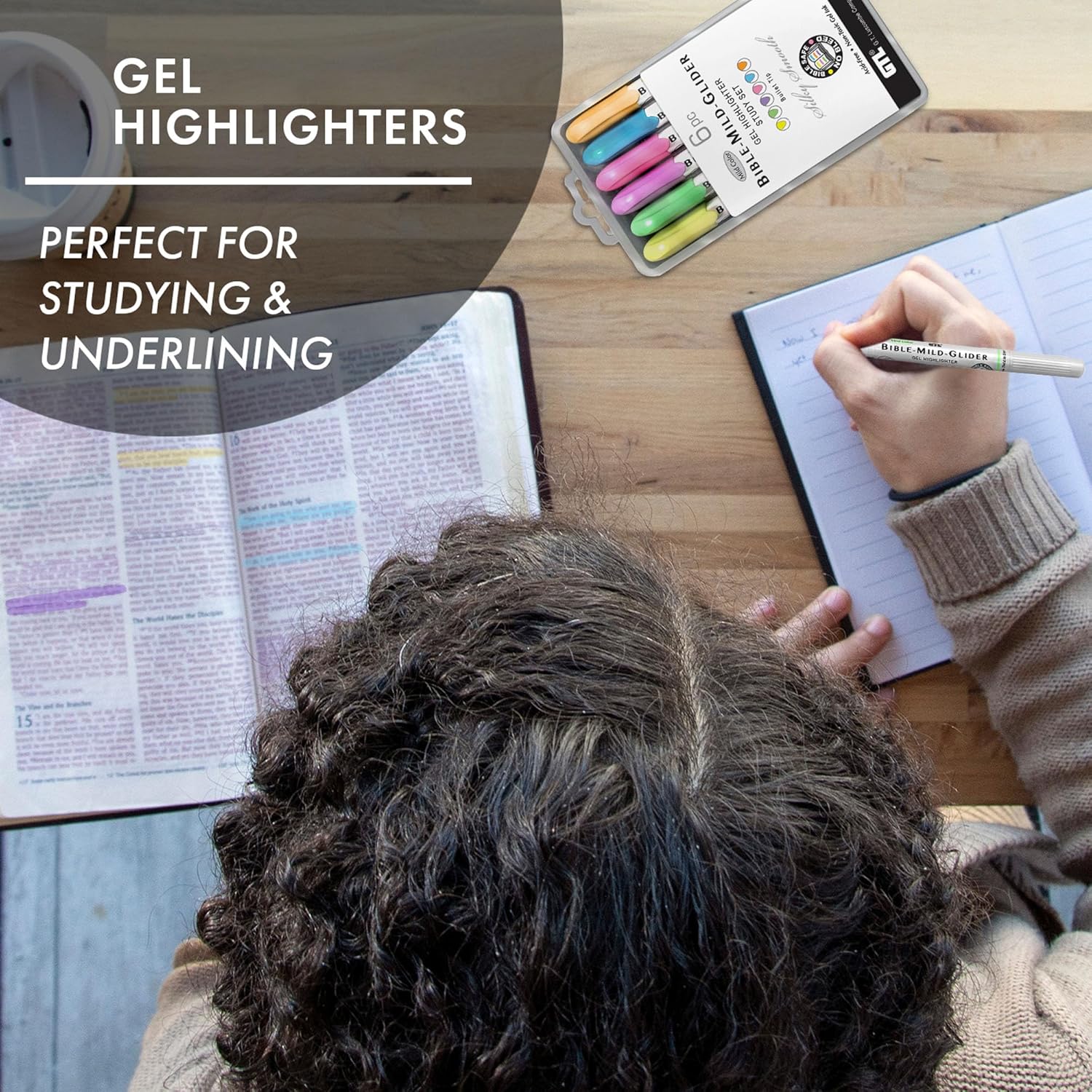 G.T. Luscombe Company, Inc. Bible Mild-Glider Gel Highlighter, Bible Study, No Bleed Solid, No Smearing or Fading, Long Lasting, Translucent Color Dry Marker, Mild Green