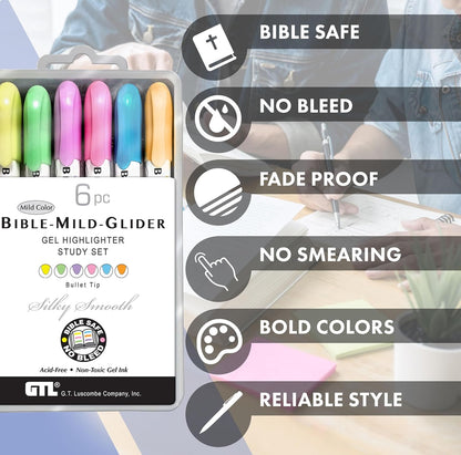 G.T. Luscombe Company, Inc. Bible Mild-Glider Gel Highlighter, Bible Study, No Bleed Solid, No Smearing or Fading, Long Lasting, Translucent Color Dry Marker, Mild Green