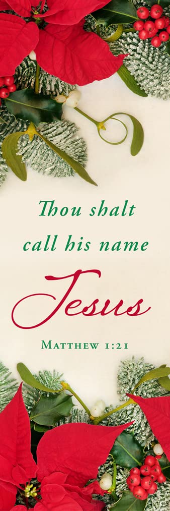 Pack of 25 Christian Bookmarks - Thou Shalt Call His Name Jesus - Christmas Themed Bookmarks - Matthew 1:21 (KJV) - Christian Bookmarks for Women, Men Book Marks, and Kids Bookmarks