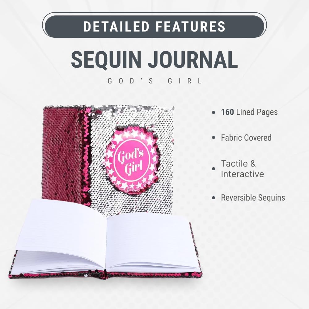 Swanson Christian Products - Reversible Sequin Fabric Cover - Writing Journal - 8.25 x 5.75 Inches - 160 Lined Pages (God's Girl