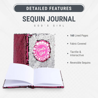 Swanson Christian Products - Reversible Sequin Fabric Cover - Writing Journal - 8.25 x 5.75 Inches - 160 Lined Pages (God's Girl