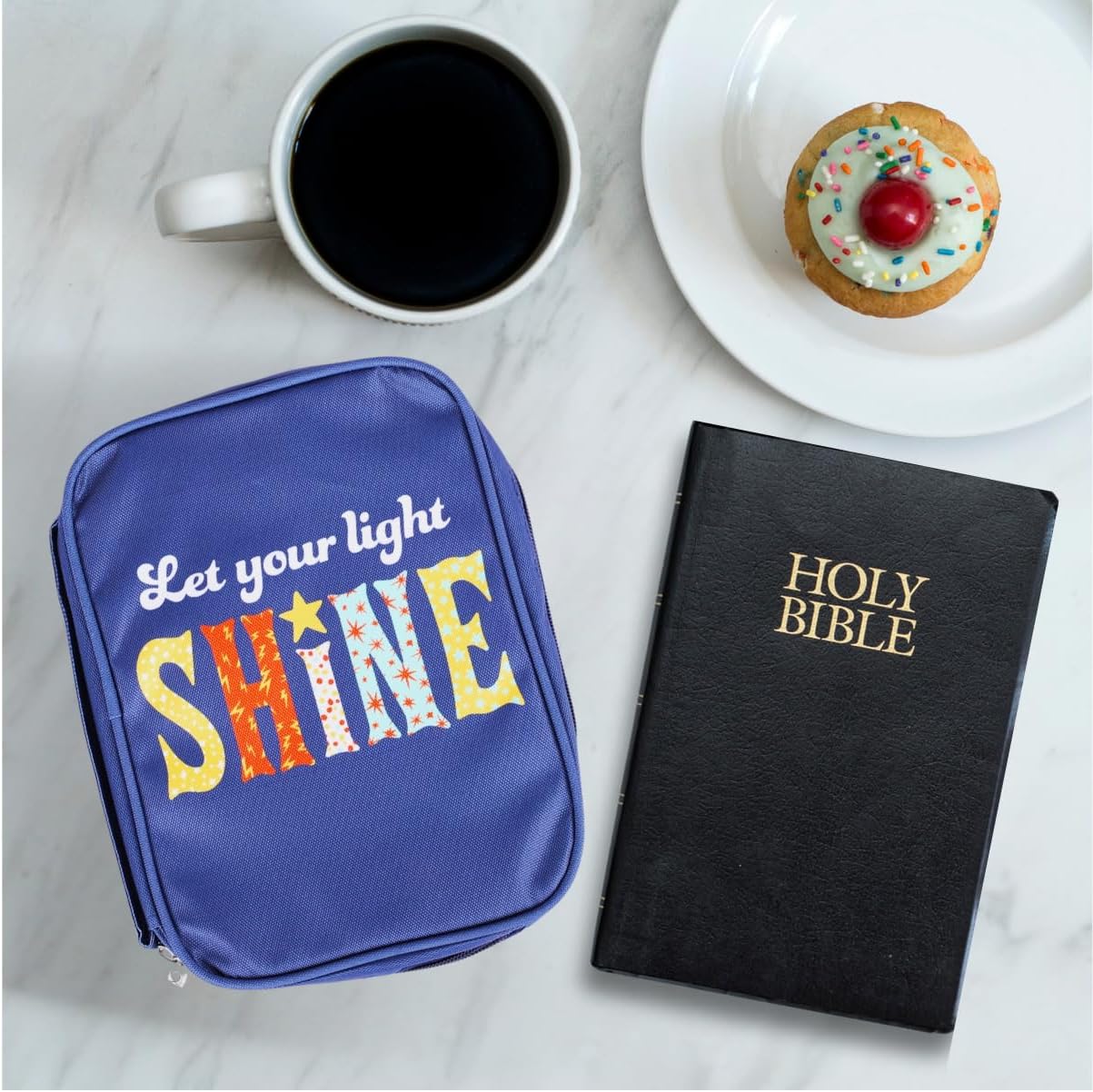 Zippered Book & Bible Cover | Made of The Finest Canvas | Pen Loop | Ribbon Bookmark and Fish Zipper Pull | Size Medium | Screen Print Reads: Let Your Light Shine