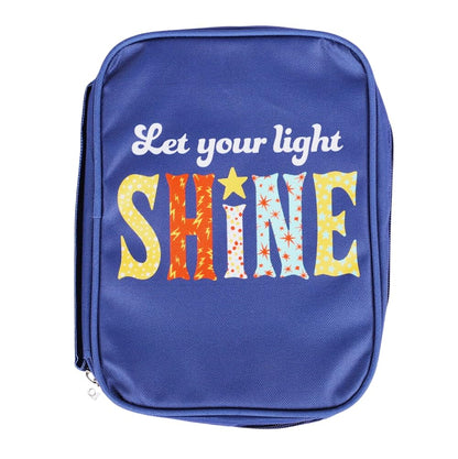 Zippered Book & Bible Cover | Made of The Finest Canvas | Pen Loop | Ribbon Bookmark and Fish Zipper Pull | Size Medium | Screen Print Reads: Let Your Light Shine