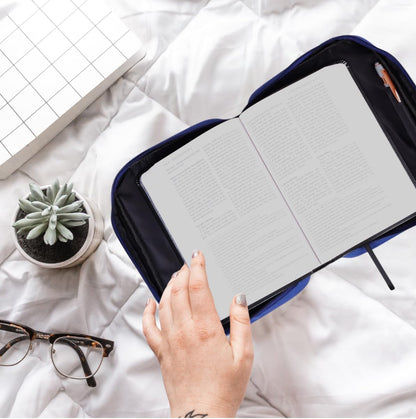 Zippered Book & Bible Cover | Made of The Finest Canvas | Pen Loop | Ribbon Bookmark and Fish Zipper Pull | Size Medium | Screen Print Reads: Let Your Light Shine