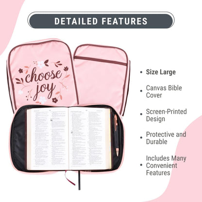 Swanson Christian Products Choose Joy Large Bible Cover | Bible Holder | Bible Bag| Bible Carrying Case | Bible Protective Case | Made in Canvas with Handle | Zipper, Pen Loop, 54469