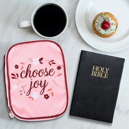 Swanson Christian Products Choose Joy Large Bible Cover | Bible Holder | Bible Bag| Bible Carrying Case | Bible Protective Case | Made in Canvas with Handle | Zipper, Pen Loop, 54469