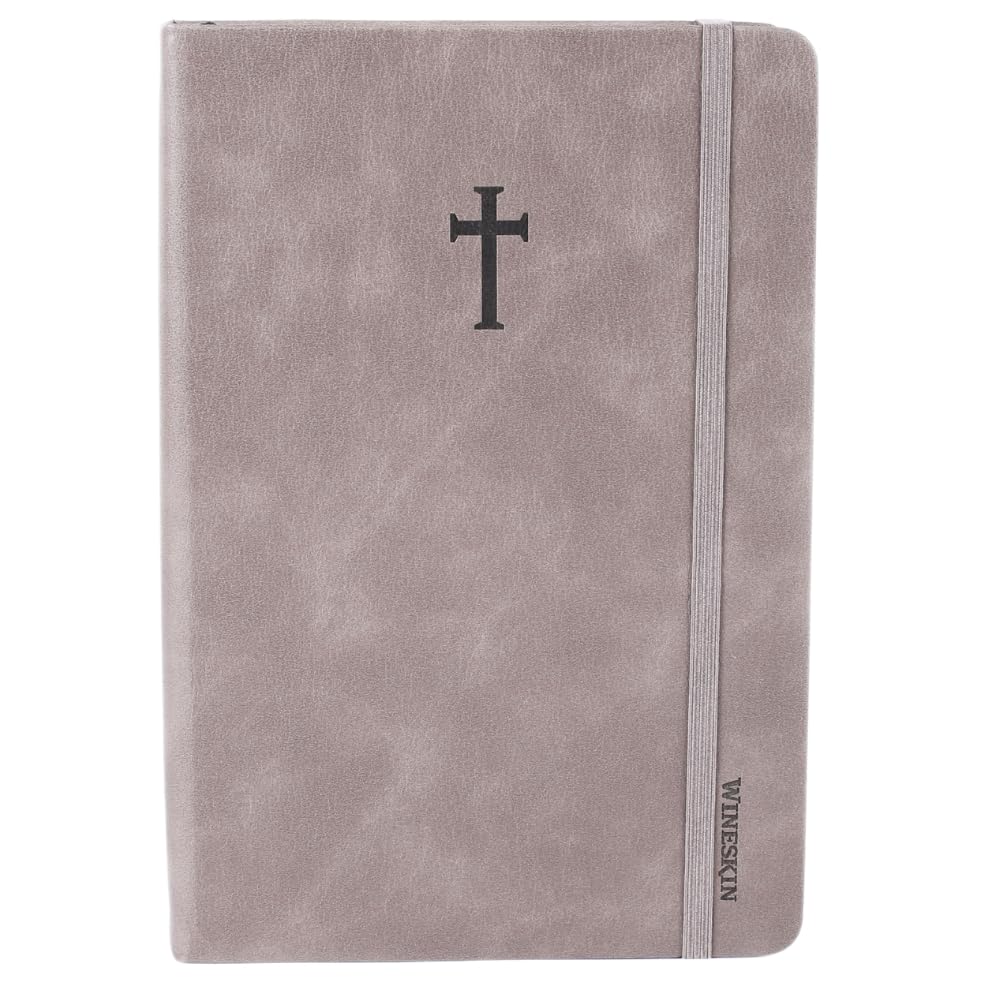Swanson Christian Products - Grey Wineskin Leather - Hardbound Cover Journal - 420 Lined Pages - 8.3 x 5.8 Inches A5 Size - Daily Inspirational Writing Notebook for School, Business, Office, Travel