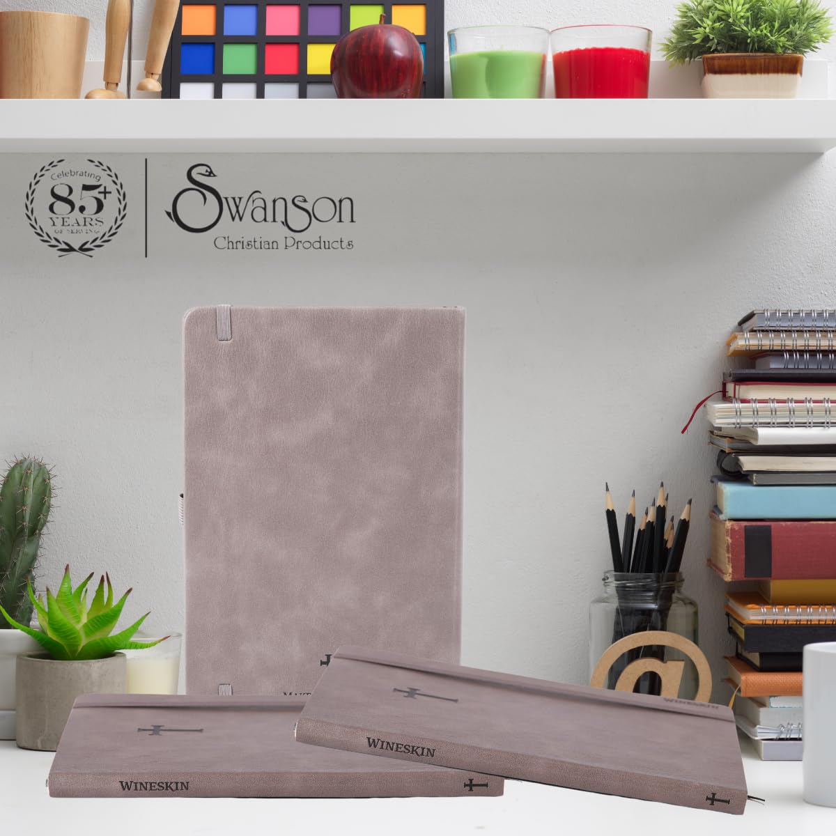 Swanson Christian Products - Grey Wineskin Leather - Hardbound Cover Journal - 420 Lined Pages - 8.3 x 5.8 Inches A5 Size - Daily Inspirational Writing Notebook for School, Business, Office, Travel