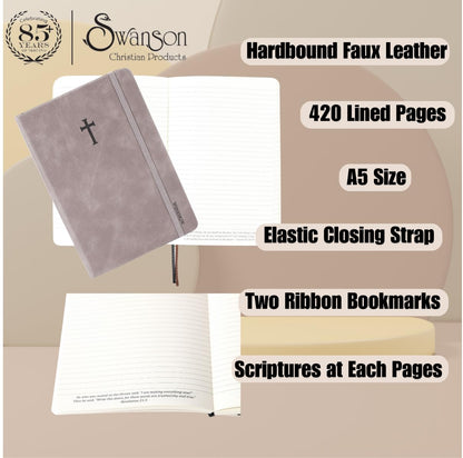 Swanson Christian Products - Grey Wineskin Leather - Hardbound Cover Journal - 420 Lined Pages - 8.3 x 5.8 Inches A5 Size - Daily Inspirational Writing Notebook for School, Business, Office, Travel
