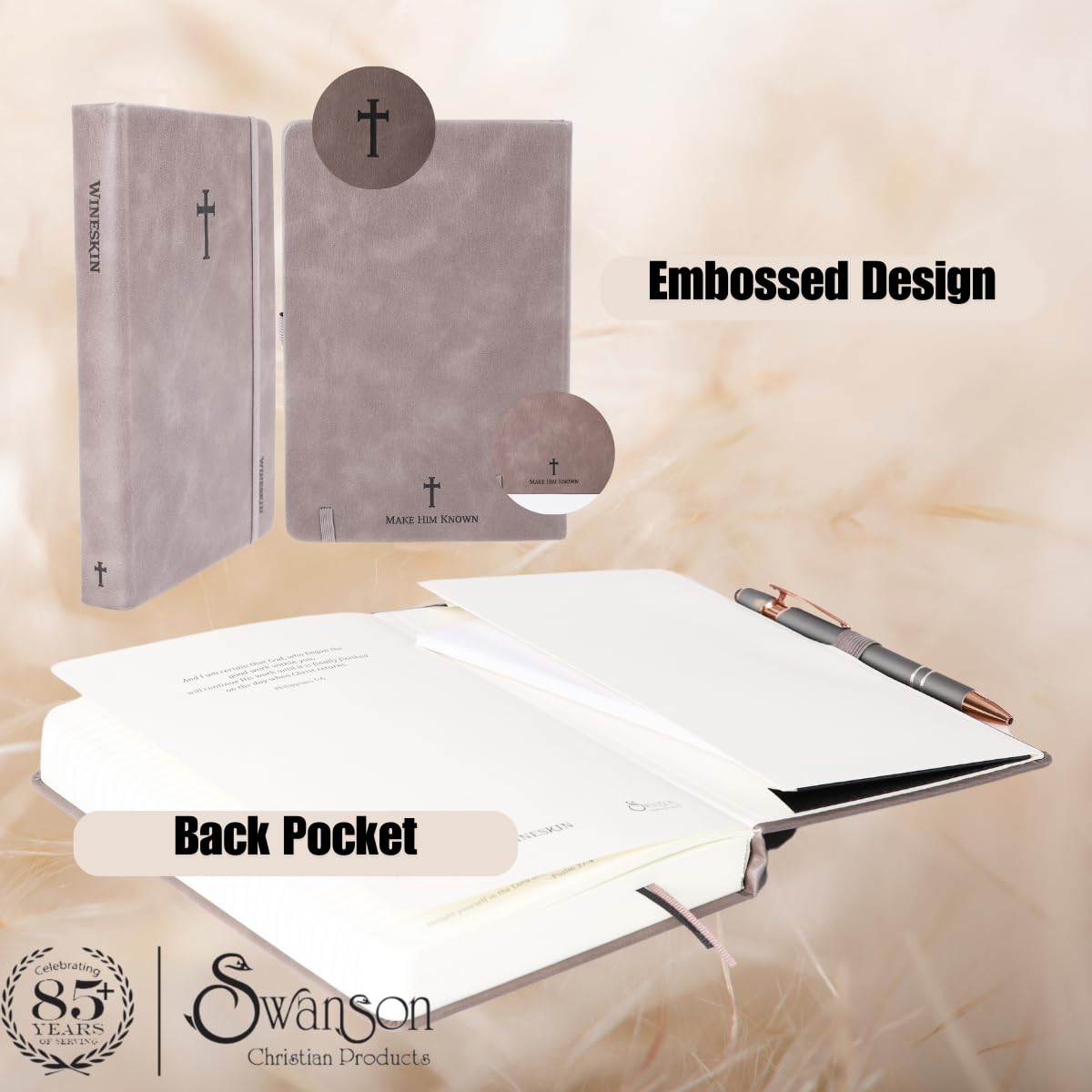 Swanson Christian Products - Grey Wineskin Leather - Hardbound Cover Journal - 420 Lined Pages - 8.3 x 5.8 Inches A5 Size - Daily Inspirational Writing Notebook for School, Business, Office, Travel