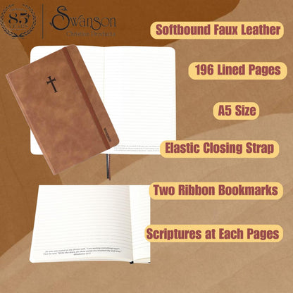 Swanson Christian Products Brown Wineskin Journal | Faux Leather Notebook | A5 Softcover Notebook | 196 College Ruled Pages | Daily Journal for Writing Work Notebook Note-Taking