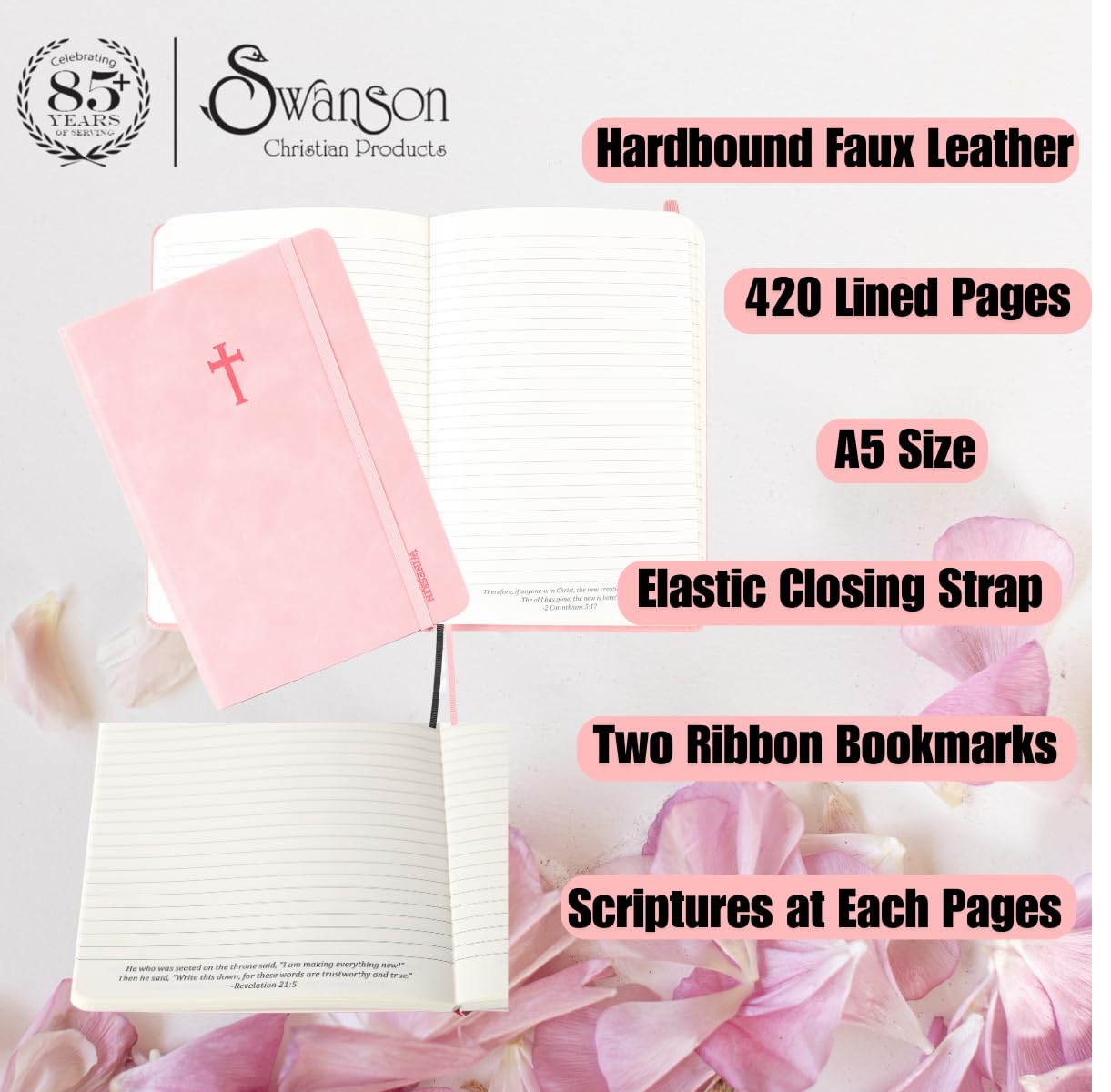 Swanson Christian Products - Rose Wineskin Leather - Hardbound Cover Journal - 420 Lined Pages - 8.3 x 5.8 Inches A5 Size - Daily Inspirational Writing Notebook for School, Business, Office, Travel