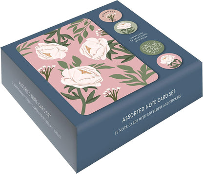 Bella Paper Botanical Blessings Assorted Note Card Set - Pack of 12-3.5" x 5.25" Printed Textured Art Paper, 3 floral Designs, Cards with Bible verses inside, Matching Stickers and Envelopes