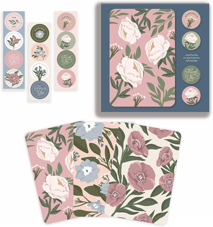 Bella Paper Botanical Blessings Assorted Note Card Set - Pack of 12-3.5" x 5.25" Printed Textured Art Paper, 3 floral Designs, Cards with Bible verses inside, Matching Stickers and Envelopes
