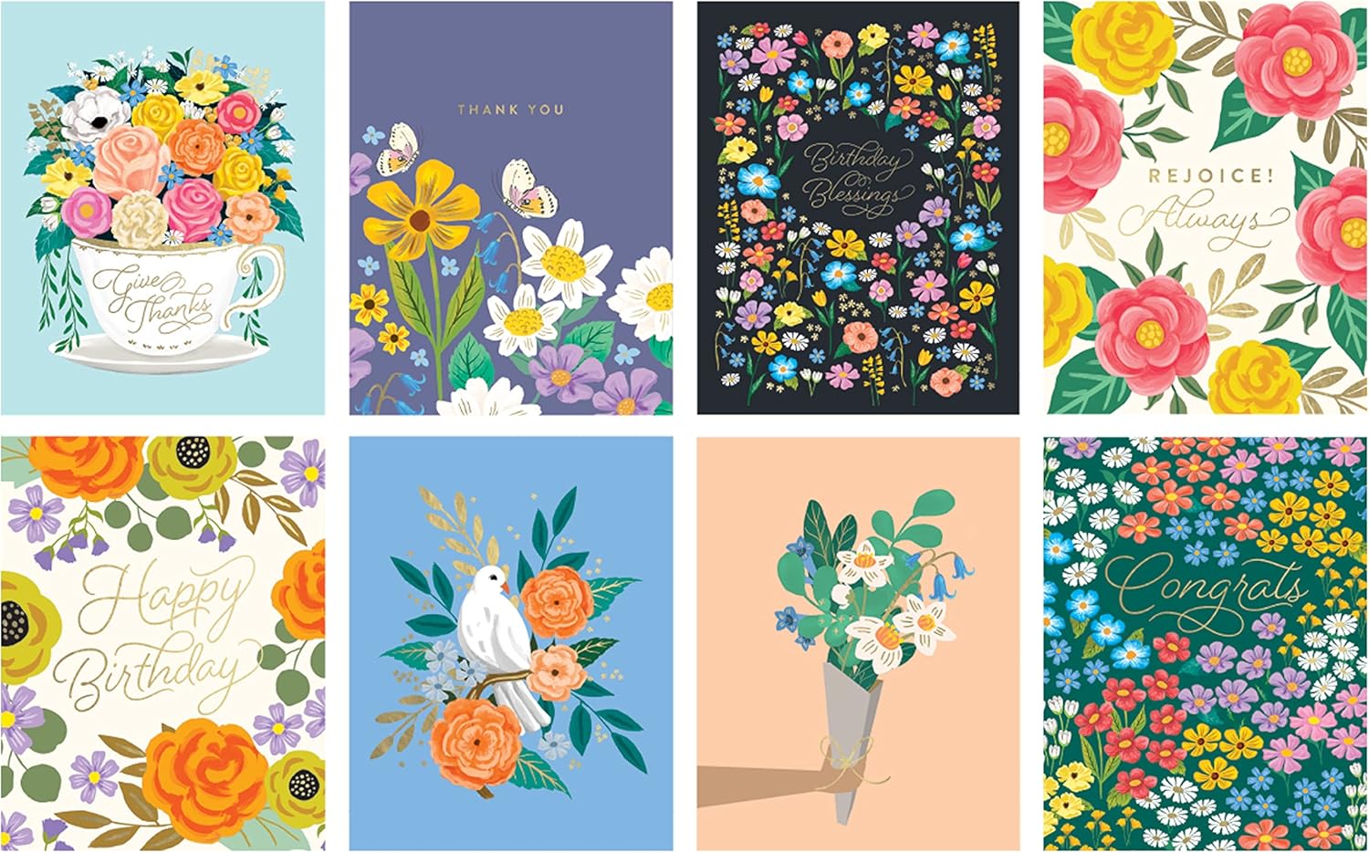 Bella Paper Bouquet of Blessings All Occasion Greeting Card Set—20 Cards and lined Envelopes with Card Organizer Box —Birthday Cards, Celebration Cards, Encouragement Cards, Gratitude Cards, 4.25" x