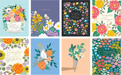 Bella Paper Bouquet of Blessings All Occasion Greeting Card Set—20 Cards and lined Envelopes with Card Organizer Box —Birthday Cards, Celebration Cards, Encouragement Cards, Gratitude Cards, 4.25" x