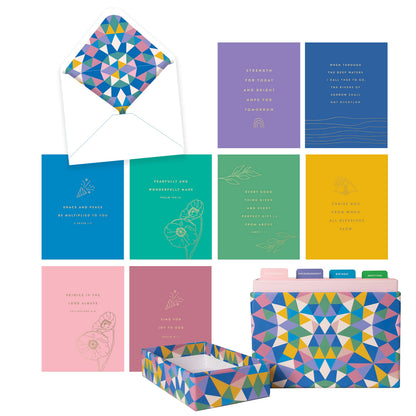 Bella Paper Kaleidoscope of Blessings All Occasion Greeting Card Set—20 Cards and lined Envelopes with Card Organizer Box —Birthday Cards, Celebration Cards, Encouragement Cards, Gratitude Cards