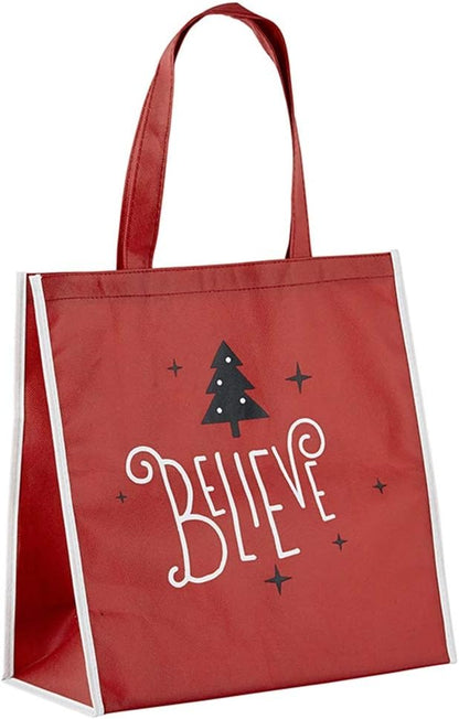 Red Believe Christmas Gift Tote Bag, 13 Inch