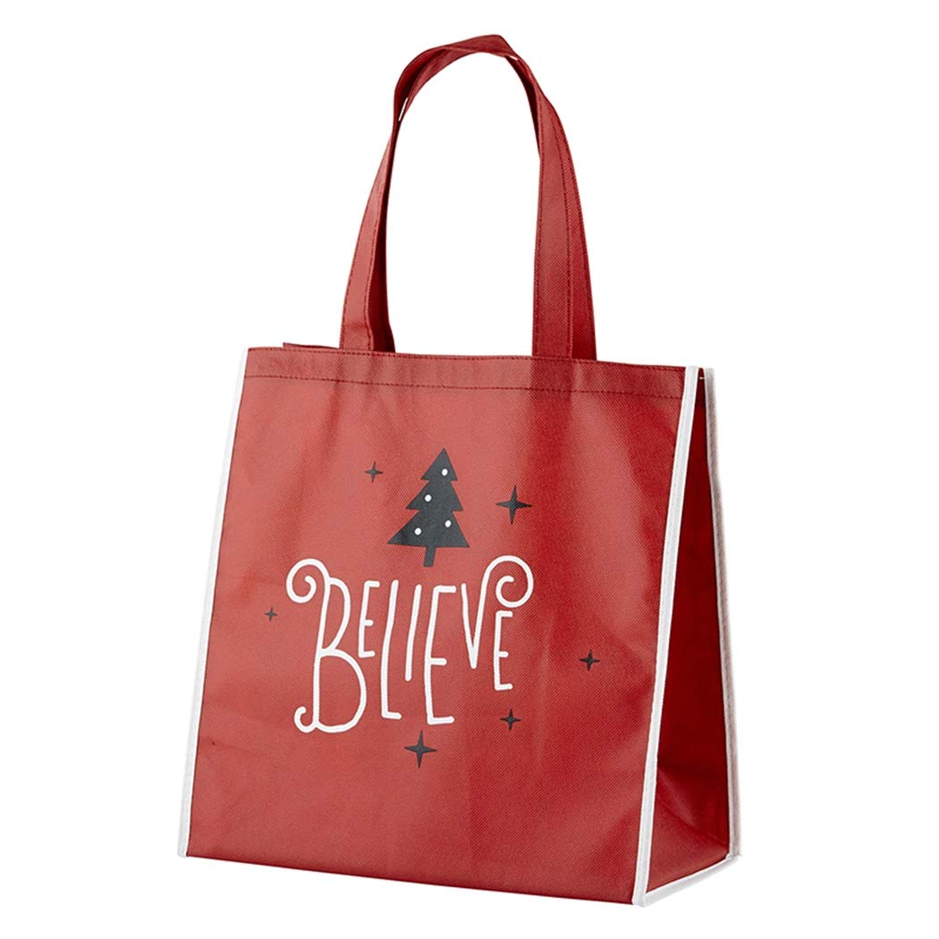 Red Believe Christmas Gift Tote Bag, 13 Inch