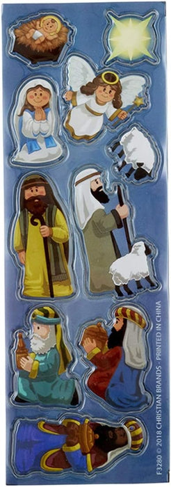 Autom Christmas Nativity Scene Puffy Stickers Sheet, 6 Inch, Pack of 36