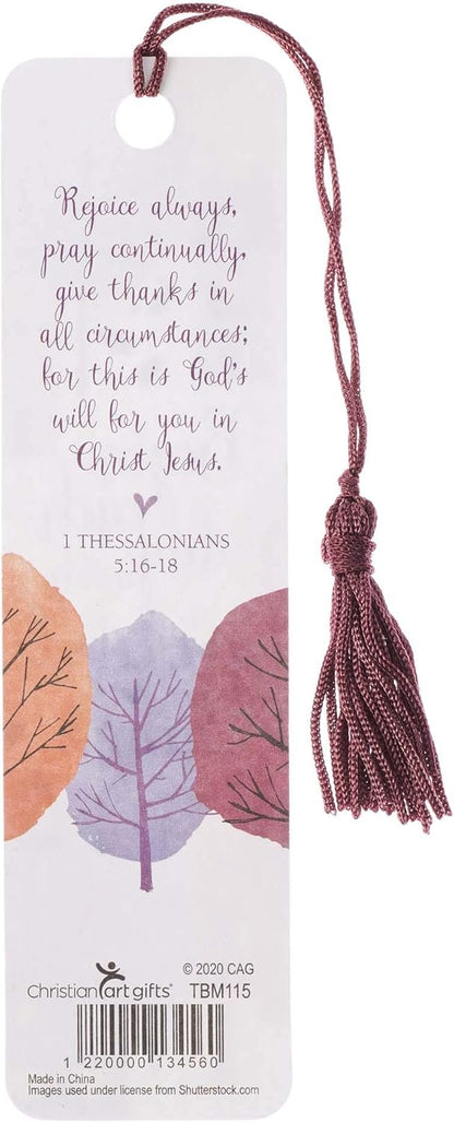 Christian Art Gifts Scripture Bookmark | Grateful Heart – 1 Thessalonians 5:16-18 Bible Verse | Inspirational Plum Bookmark for Women w/Tassel