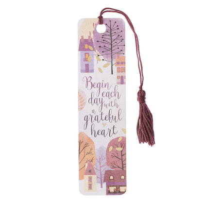 Christian Art Gifts Scripture Bookmark | Grateful Heart – 1 Thessalonians 5:16-18 Bible Verse | Inspirational Plum Bookmark for Women w/Tassel