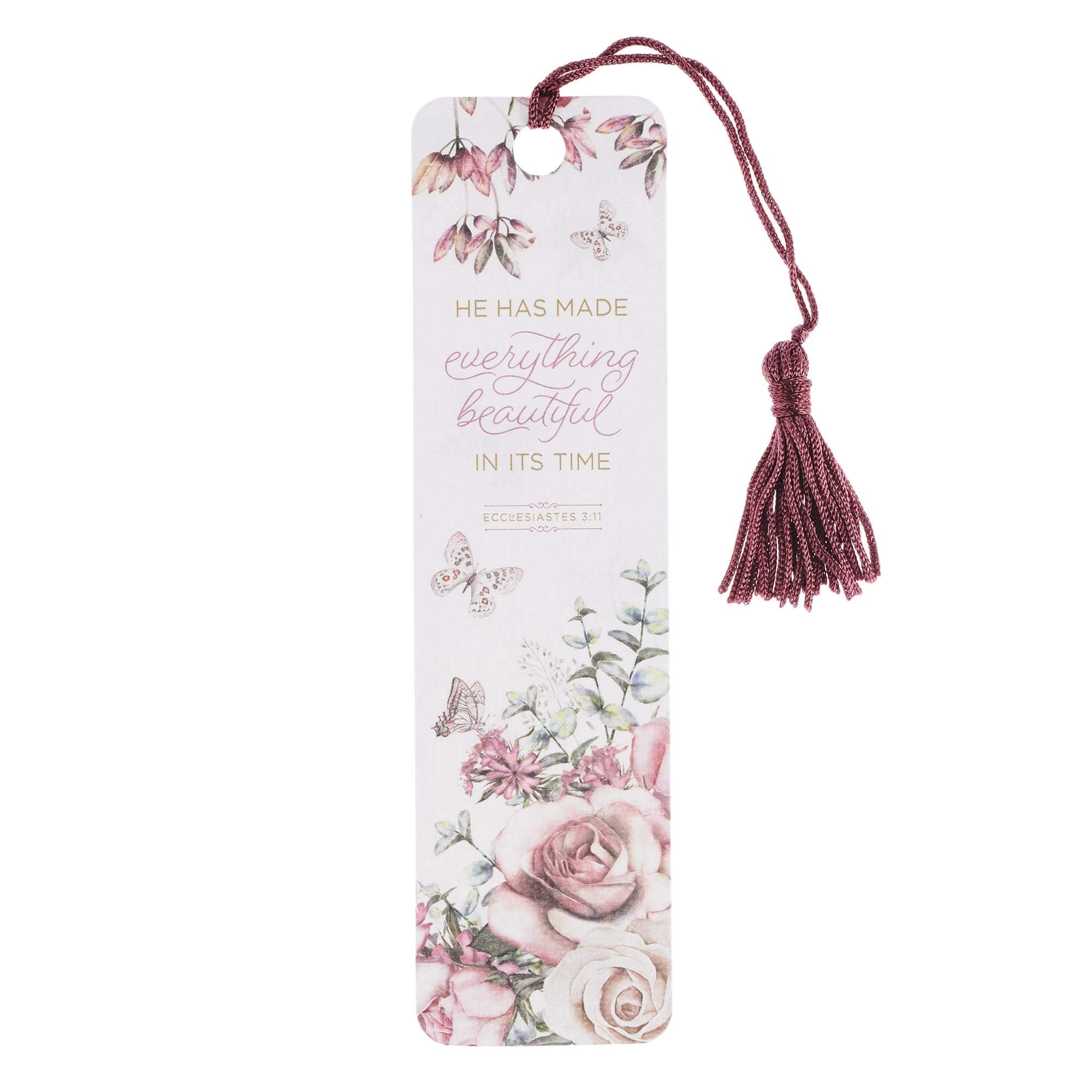 Christian Art Gifts Scripture Bookmark | Everything Beautiful - Ecclesiastes 3:11 Bible Verse | Inspirational Roses Bookmark for Women w/Tassel