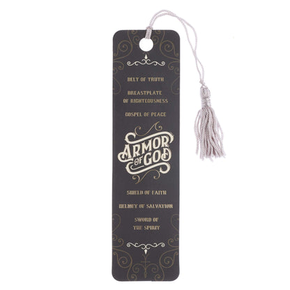 Christian Art Gifts Scripture Bookmark | Armor of God - Ephesians 6:10-18 Bible Verse | Inspirational Black Bookmark for Men and Women w/Tassel