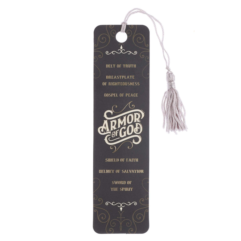 Christian Art Gifts Scripture Bookmark | Armor of God - Ephesians 6:10-18 Bible Verse | Inspirational Black Bookmark for Men and Women w/Tassel