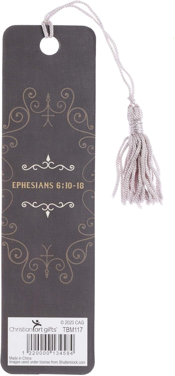 Christian Art Gifts Scripture Bookmark | Armor of God - Ephesians 6:10-18 Bible Verse | Inspirational Black Bookmark for Men and Women w/Tassel