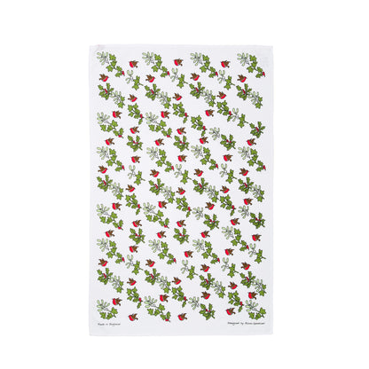 Alison Gardiner Christmas Tea Towel Holly and Ivy Design 100% Cotton