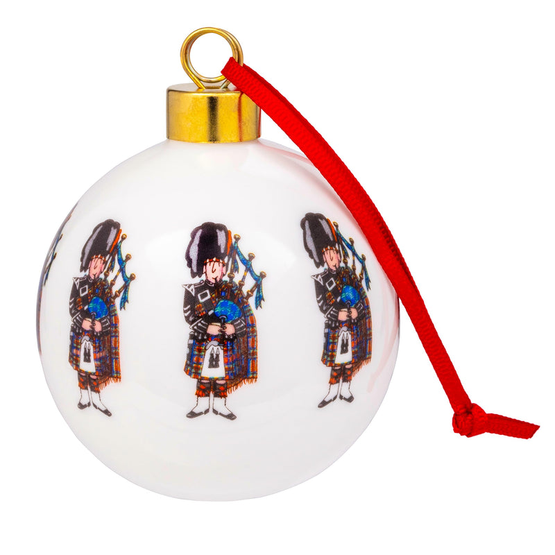 Alison Gardiner Fine Bone China 6 Centimetre Christmas Tree Bauble (Scottish Pipers