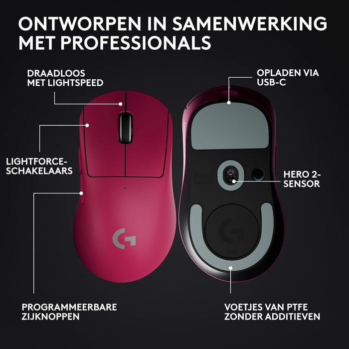 Logitech G PRO X SUPERLIGHT 2 DEX draadloze gamingmuis, 60g Pro-Grade rechtshandige muis met 5 programmeerbare knoppen, opladen via USB-C, 44K DPI sensor, tot 8 kHz polling voor PC/Mac - Roze